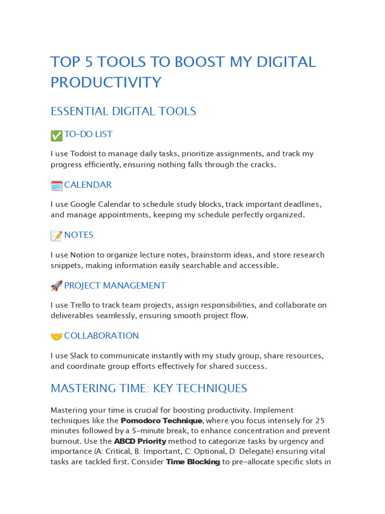 Top 5 Digital Productivity Tools | PDF