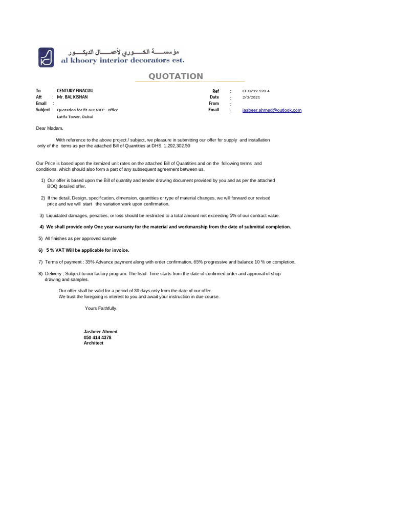 MEP Fit-Out Quotation for Office | PDF