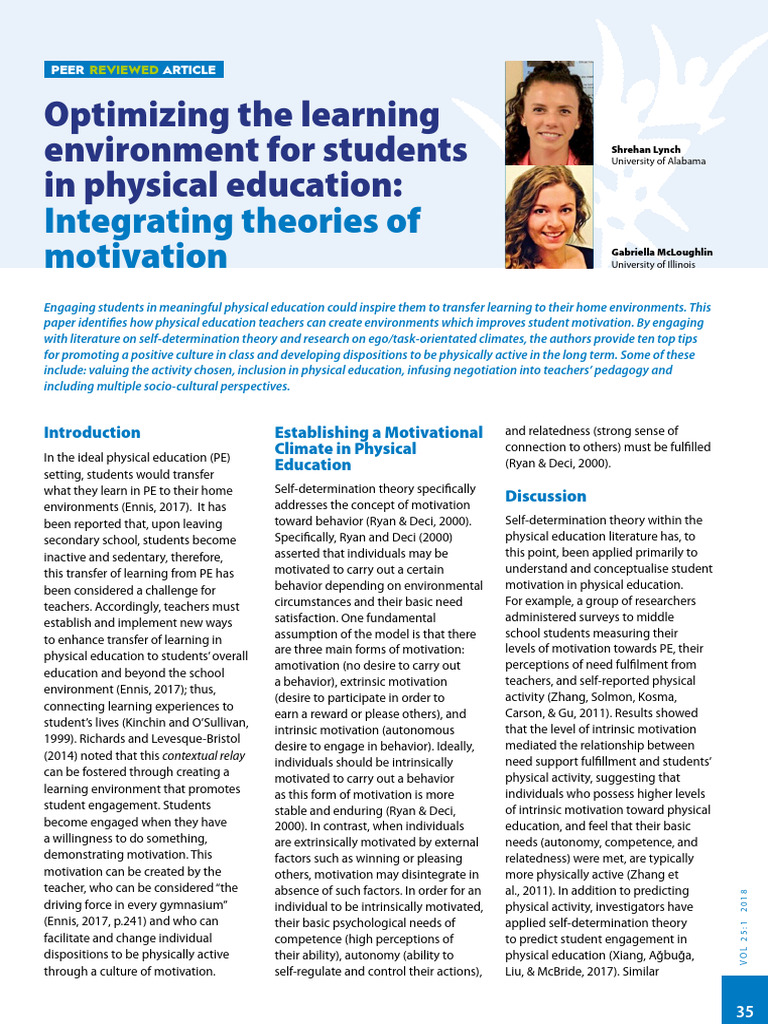 AH Article - Optimizing The Learning Environment | PDF | Motivational ...
