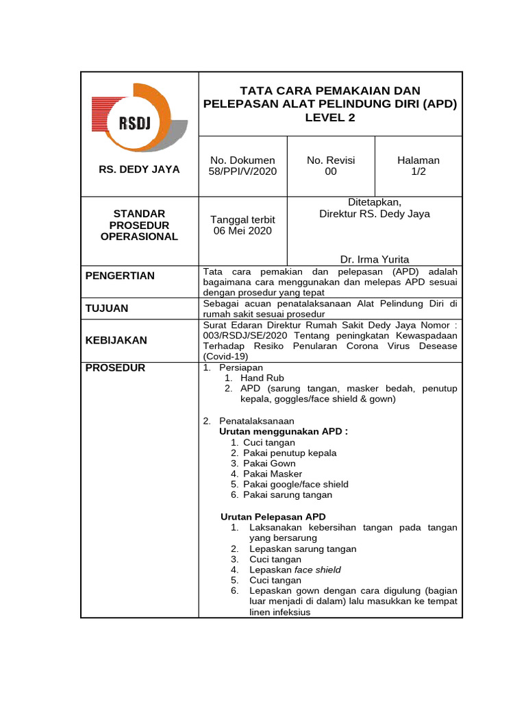 SPO Pemakaian APD Level 2 | PDF