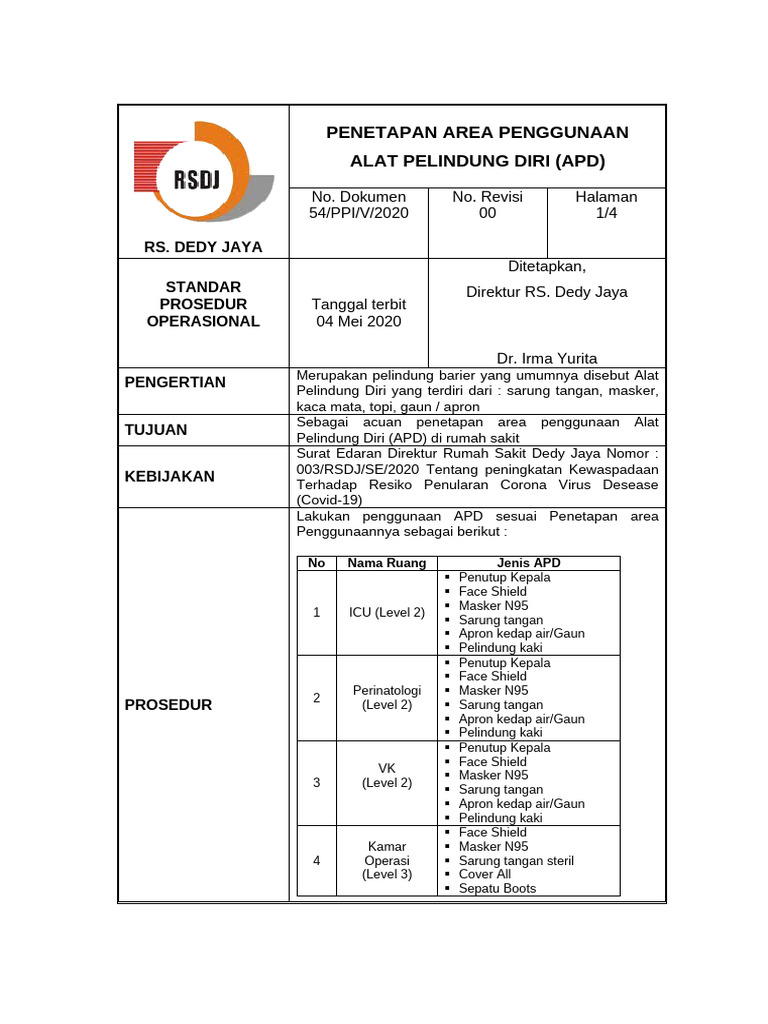 Spo Penetapan Area Apd Era Covid-19 Revisi | PDF