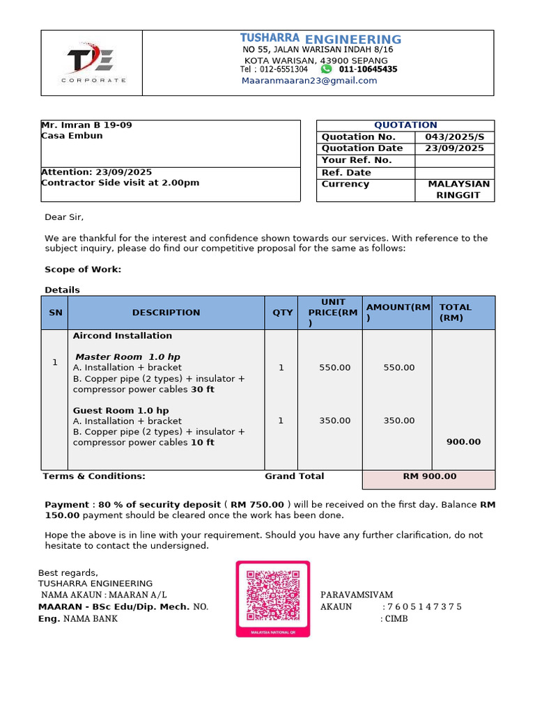 Air Conditioner Installation Quotation | PDF | International Trade ...