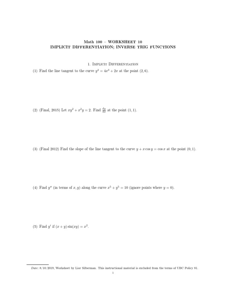 Implicit Differentiation & Inverse Trig Functions | PDF