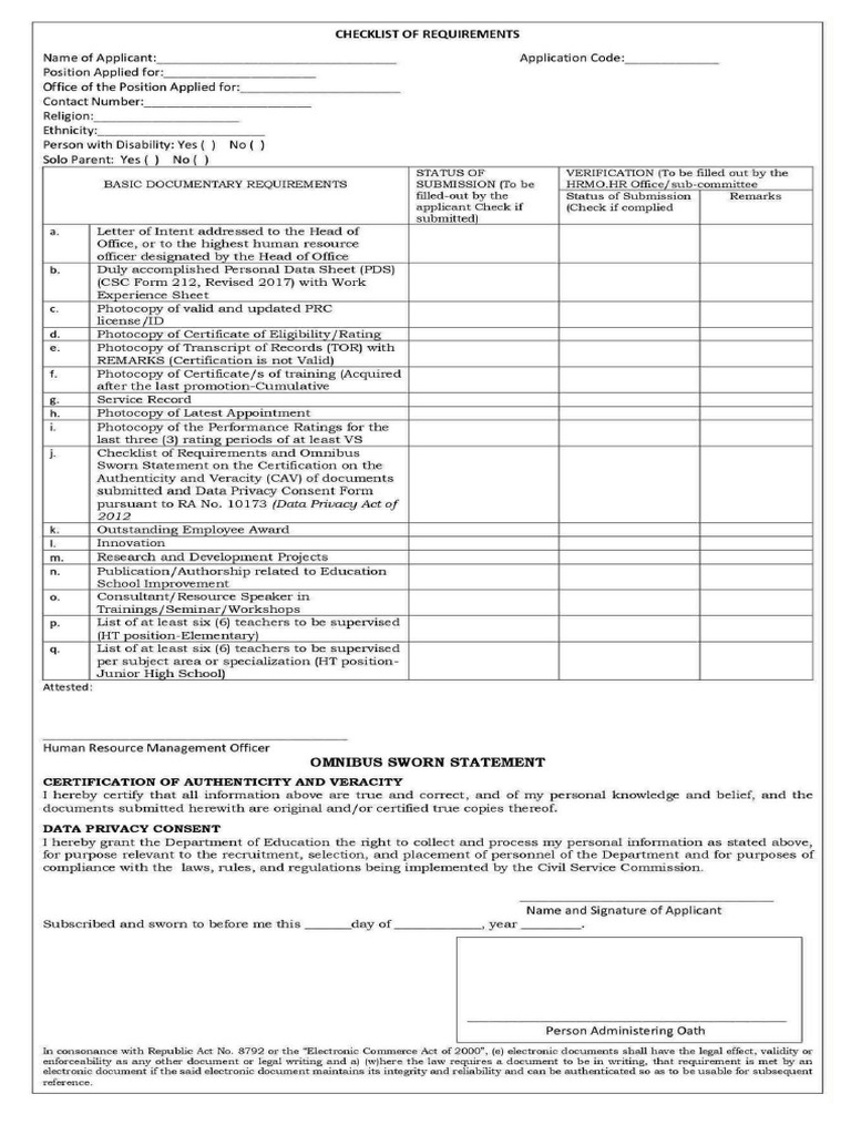 Checklist of Requirements For Teacher-III Position | PDF