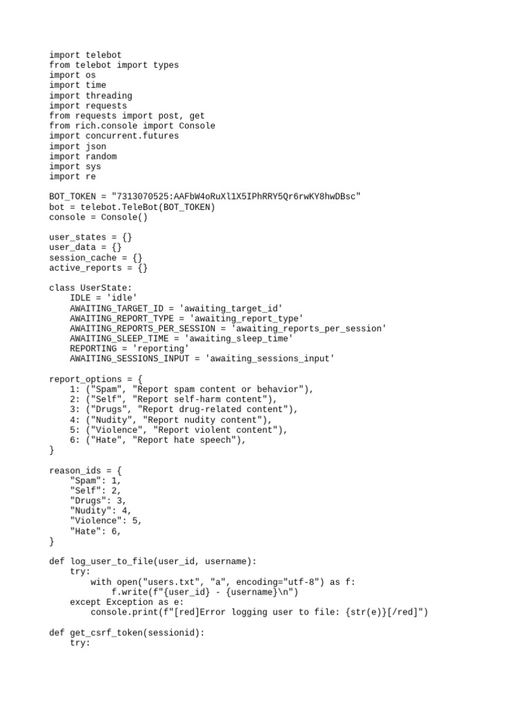 Instagram Reporting Bot Script | PDF | System Software | Software