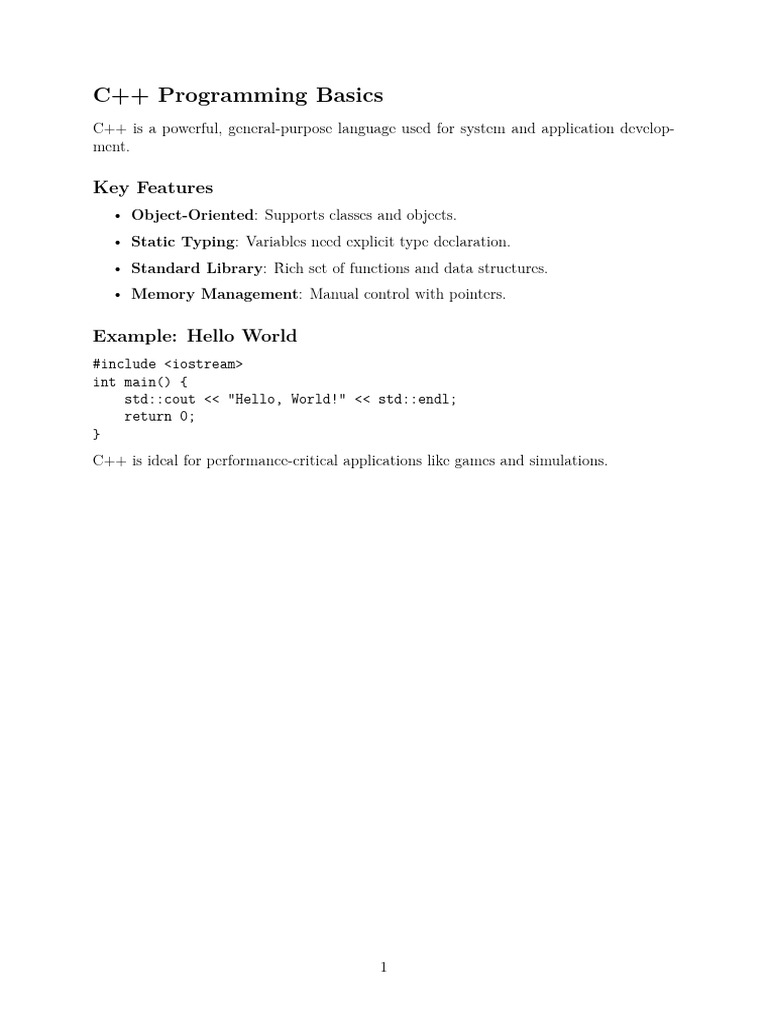 C++ Programming Basics: Key Features | PDF