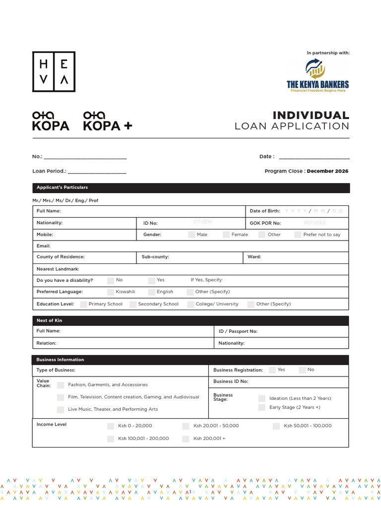 Heva - Individual Loan Application Form-Kba (1) - 2 | PDF | Loans | Credit