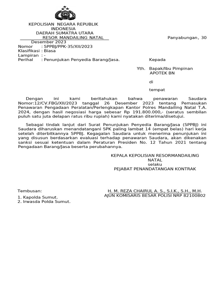 SPPBJ, Kep Dan SPK Pengadaan Peralatan Kantor Fix | PDF