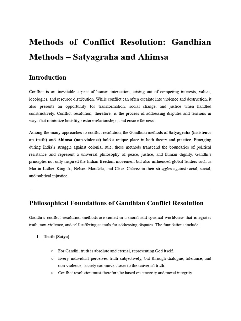 Gandhian Methods - Satyagraha and Ahimsa | PDF | Nonviolence | Mahatma ...