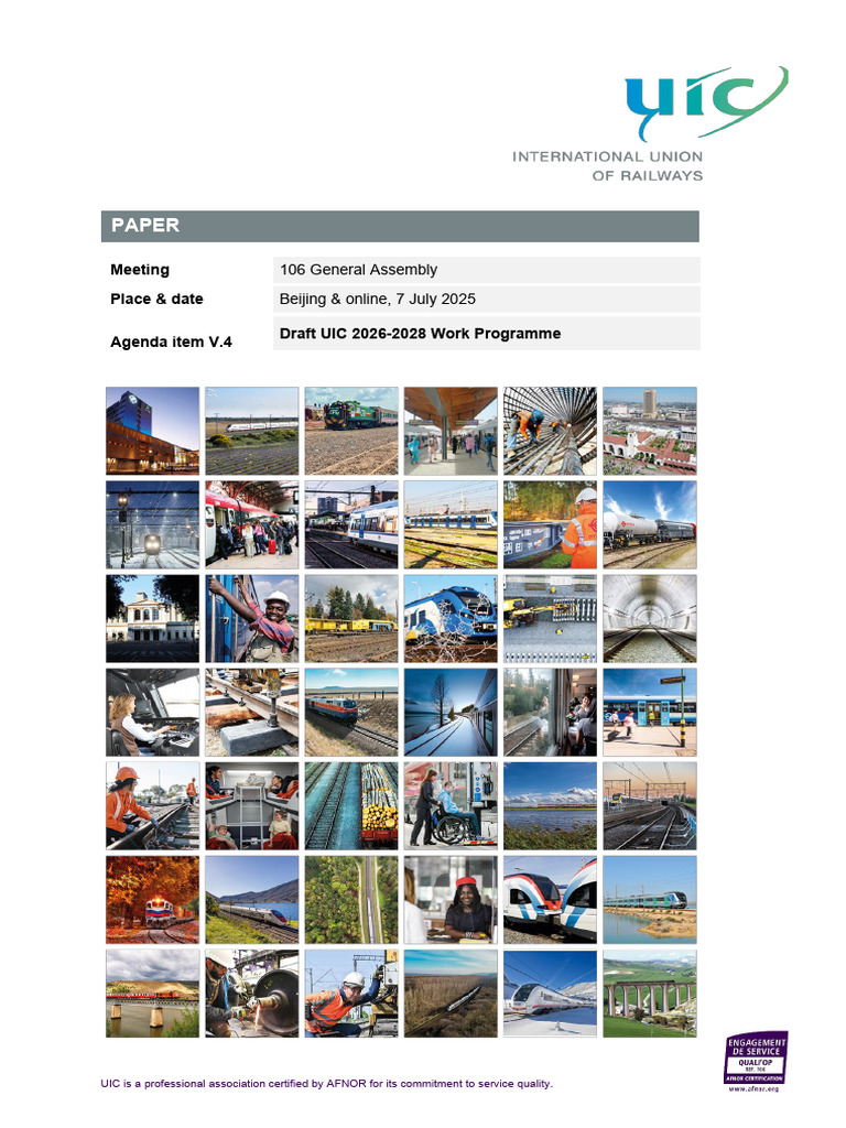 UIC 2026-2028 Work Programme Overview | PDF | Standardization ...