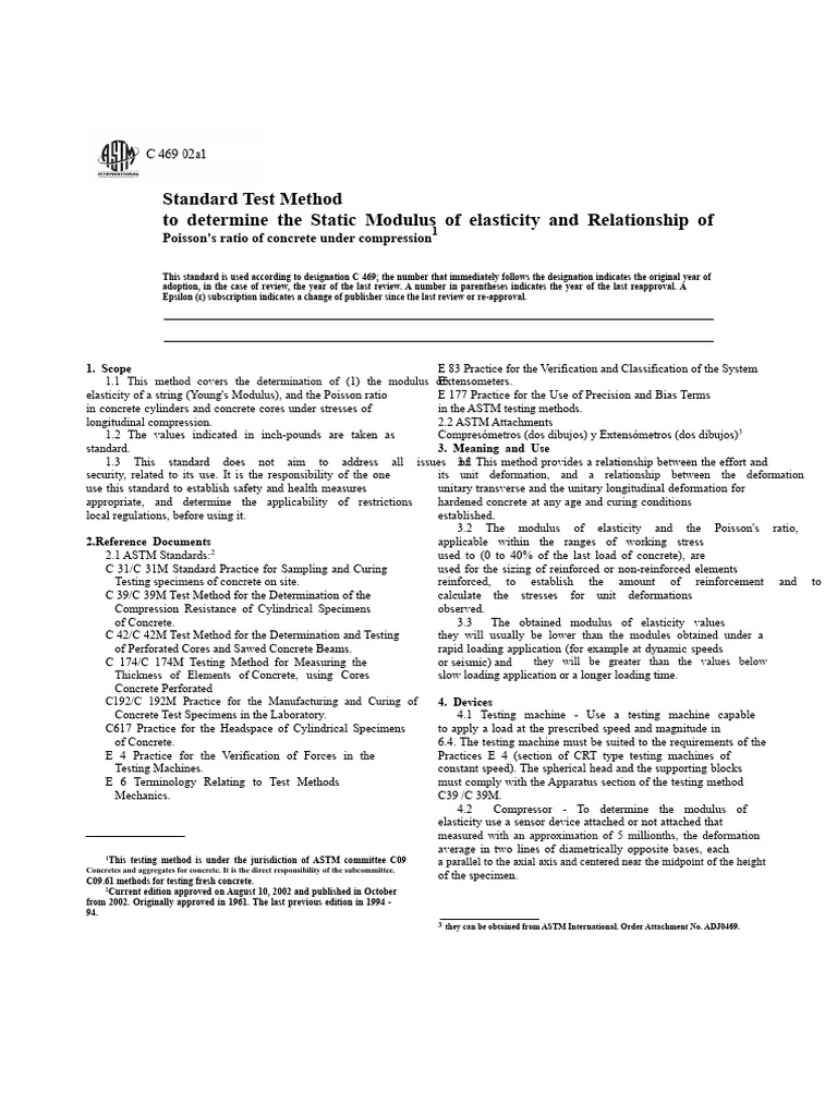 ASTM C469: Modulus of Elasticity Test | PDF | Young's Modulus ...