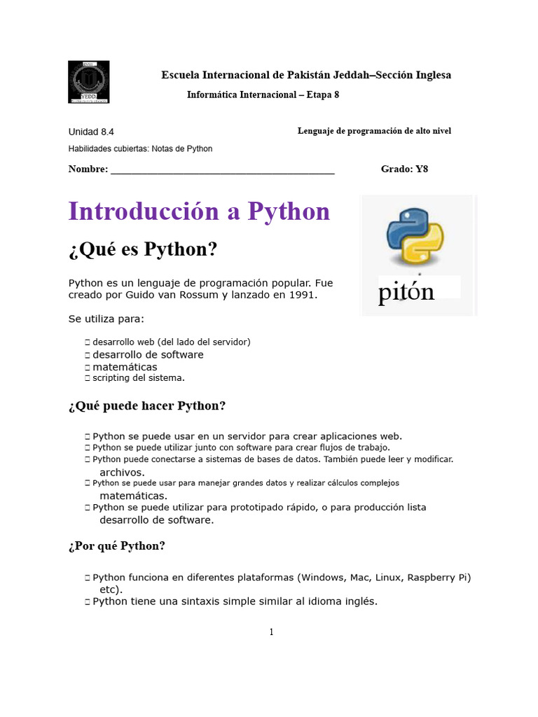 Introducción a Python para Y8 | PDF | Python (lenguaje de programación ...