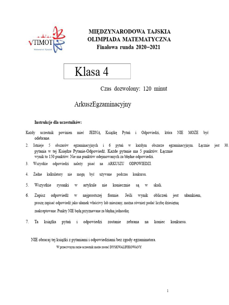 TIMO Finał 2020-2021 P4 | PDF