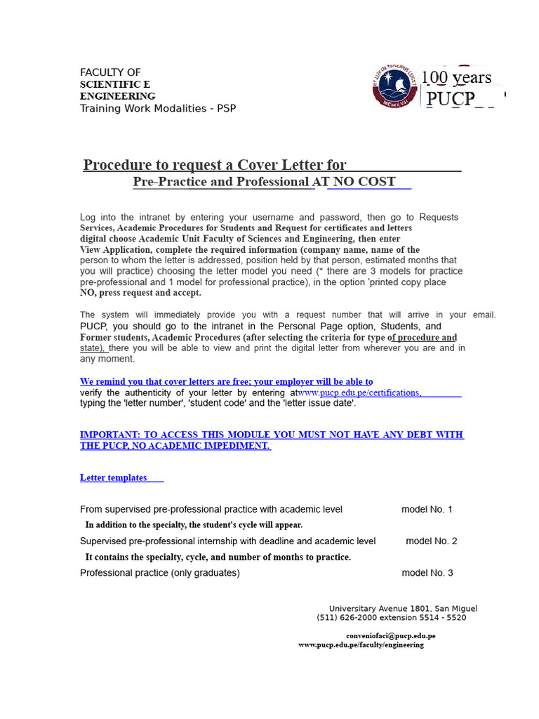 Procedure To Request Cover Letter For Internship Pre 2017 2 | PDF