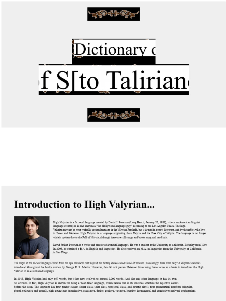 High Valyrian Language Overview | PDF | World Of A Song Of Ice And Fire ...