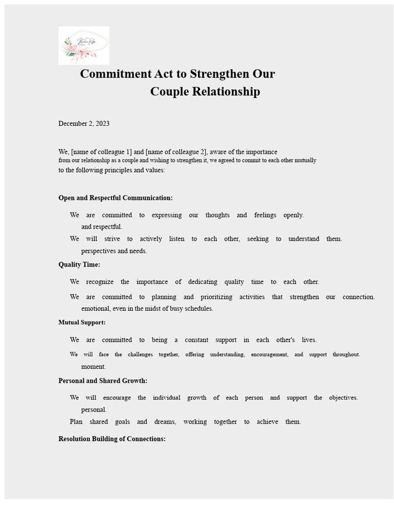Commitment Document To Strengthen Our Couple Relationship | PDF | Value ...