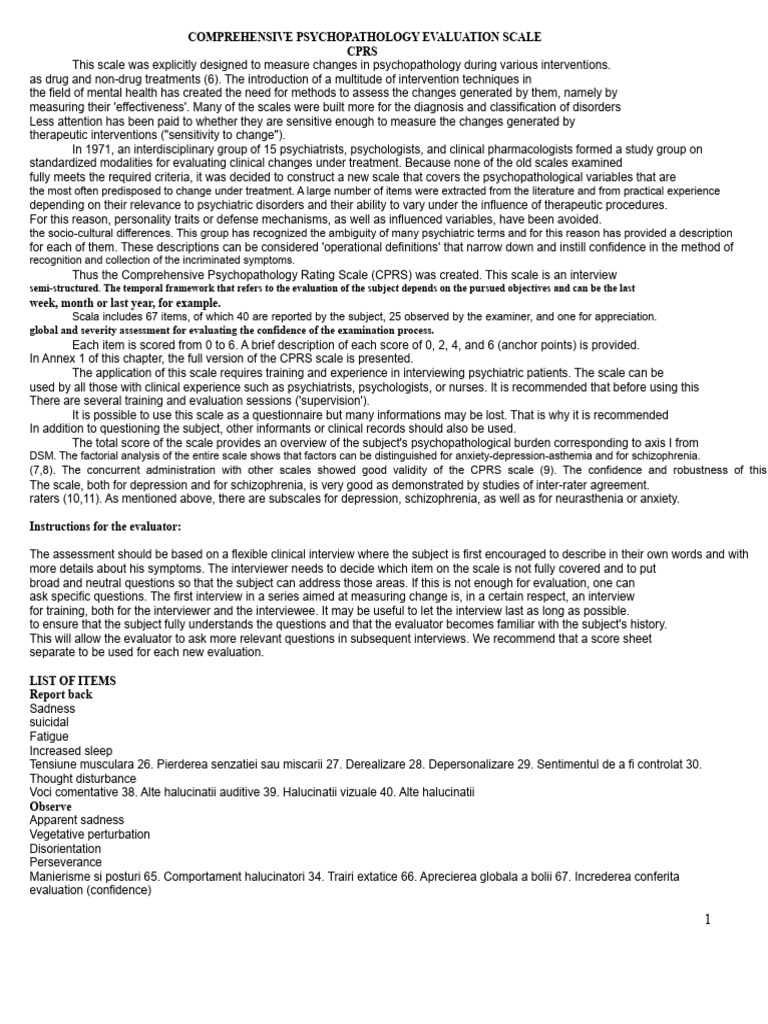 Comprehensive Psychopathology Rating Scale | PDF | Hallucination ...