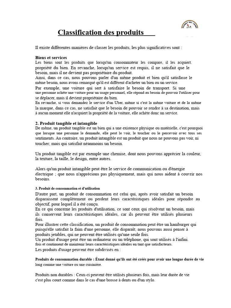 Classification des Produits : Guide Complet | PDF | Commercialisation ...