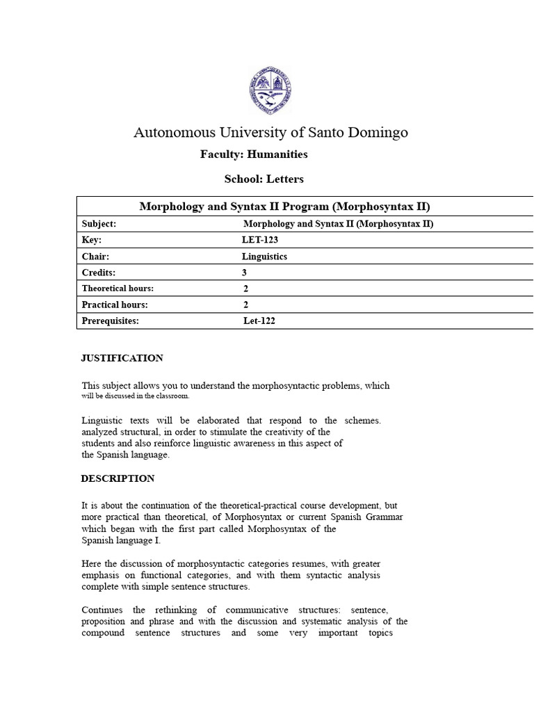 Morphology and Syntax II Course Overview | PDF | Syntax | Morphology ...