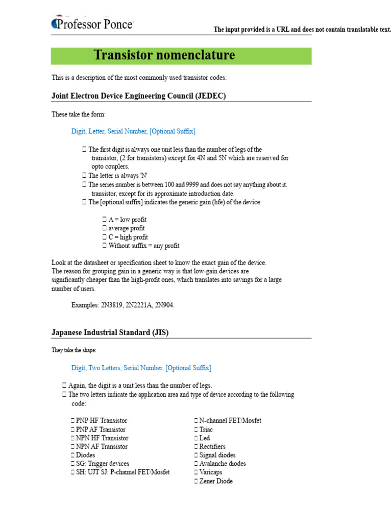 Transistor Code Nomenclature Guide | PDF | Transistor | Field Effect ...