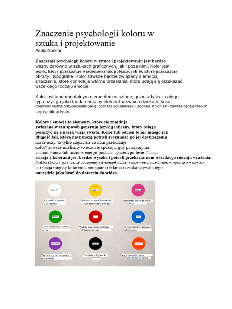 Znaczenie Psychologii Koloru W Sztuce I Projektowaniu PDF | PDF
