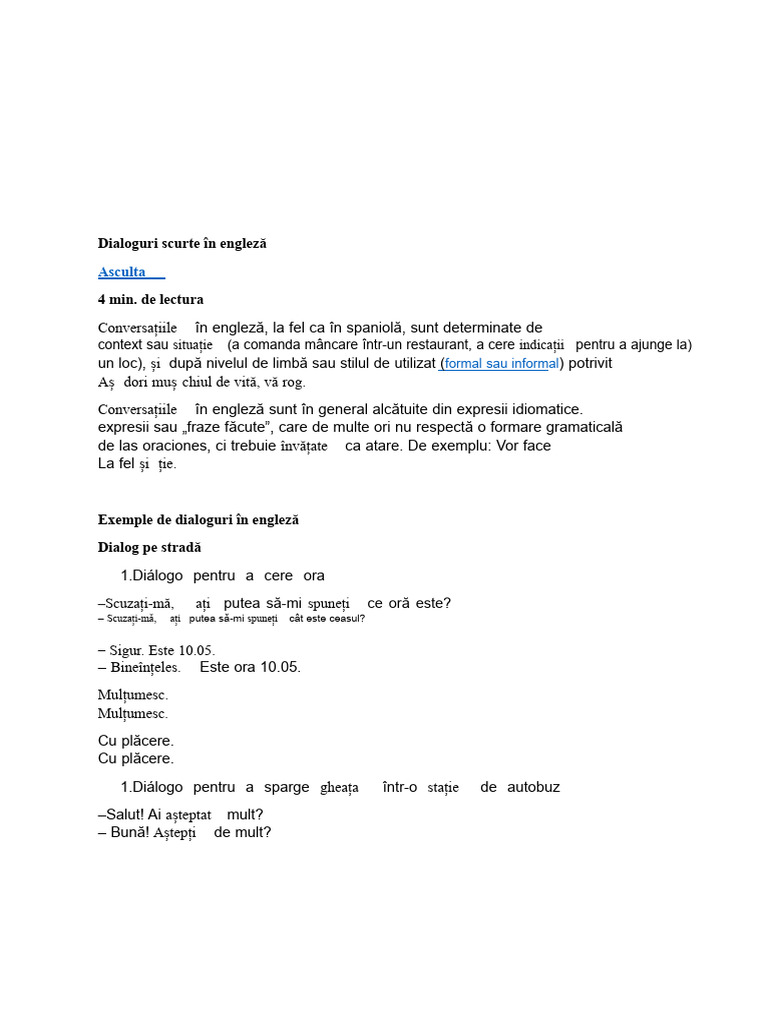 Dialoguri Scurte În Engleză | PDF