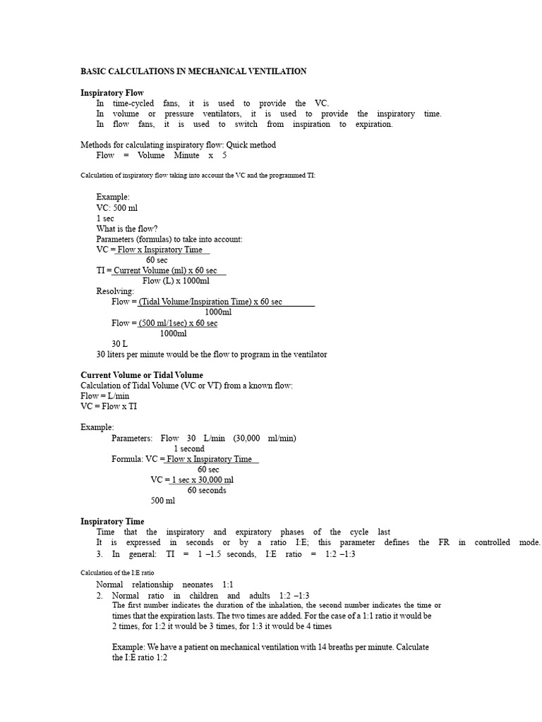Key Calculations for Mechanical Ventilation | PDF | Exhalation ...