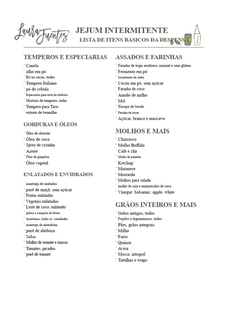 Lista Completa de Alimentos para Jejum | PDF | Óleo de cozinha ...