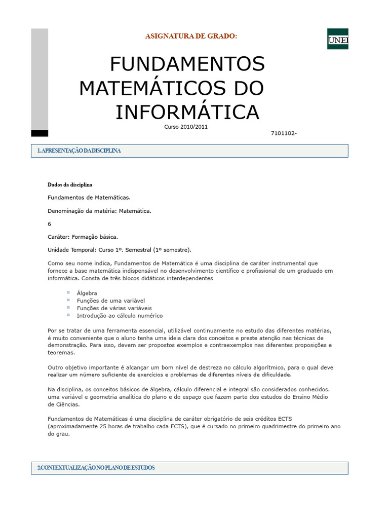 Fundamentos Matemáticos para Informática | PDF | Espaço vetorial | Cálculo