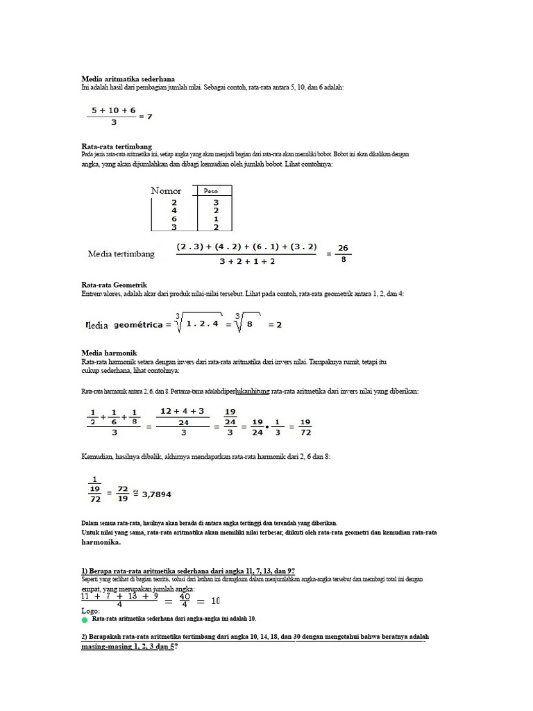 Rata-Rata Aritmatika Sederhana Berbobot Harmonik Geometrik | PDF