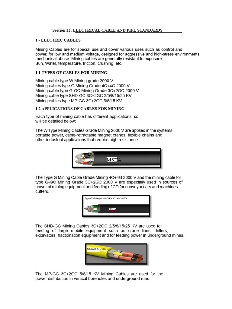 Mining Cable Standards and Applications | PDF | Pipe (Fluid Conveyance ...