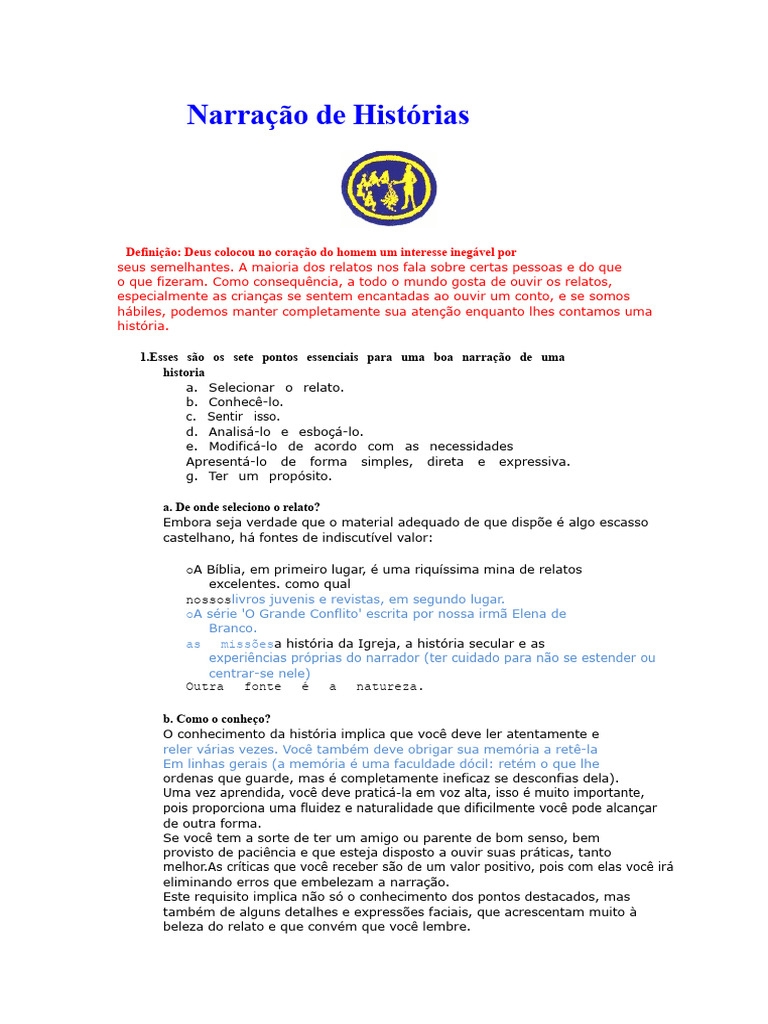 7. Narração de Histórias - Especialidade Desenvolvida | PDF | Narrativa ...