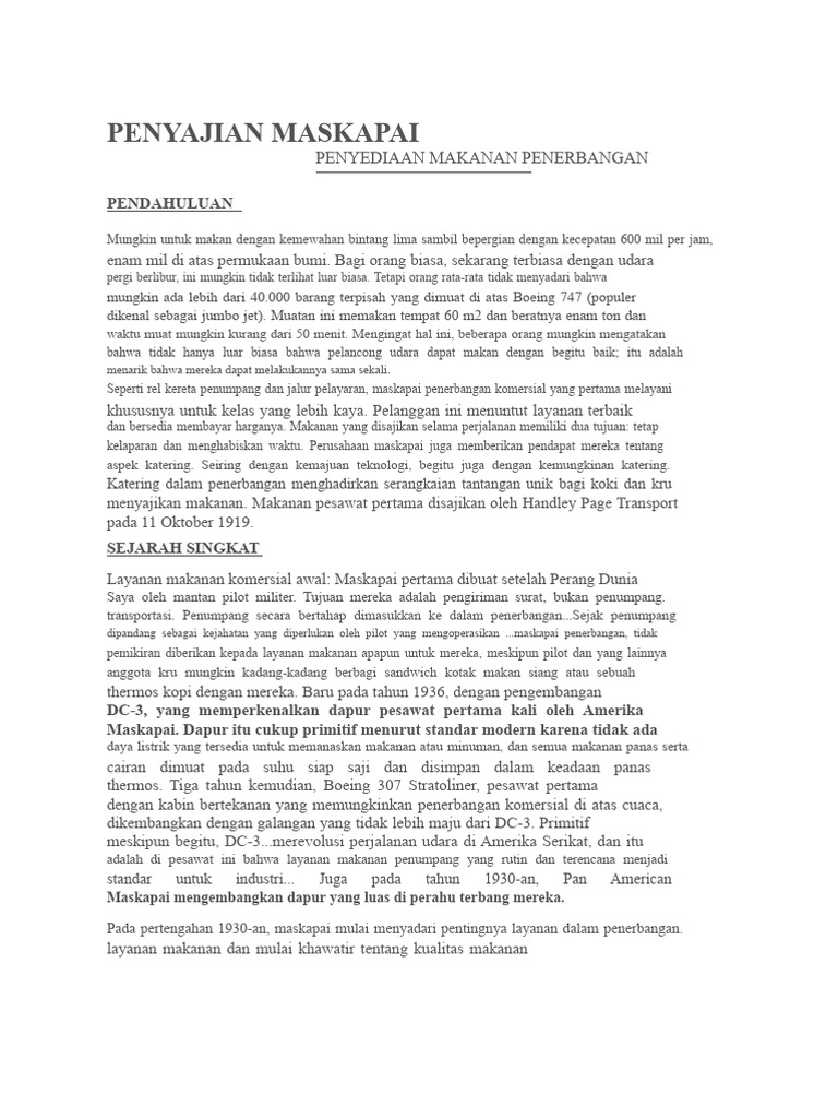 Katering Penerbangan: Sejarah dan Proses | PDF