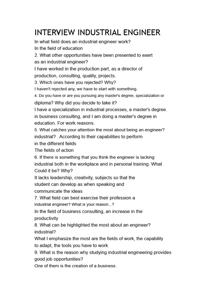 Industrial Engineer Interview Insights | PDF | Knowledge | Job Interview