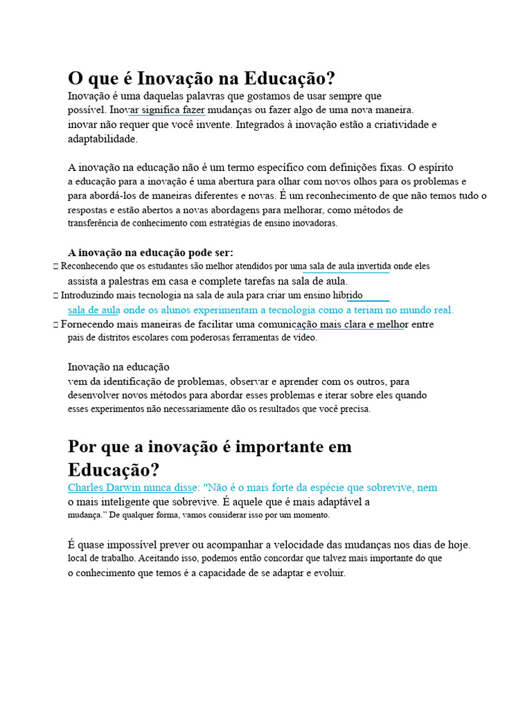 Inovação na Educação: Métodos e Importância | PDF | Tecnologia ...