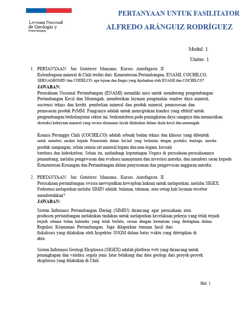 Pertanyaan Dan Jawaban Unit 1 - Modul 1 | PDF