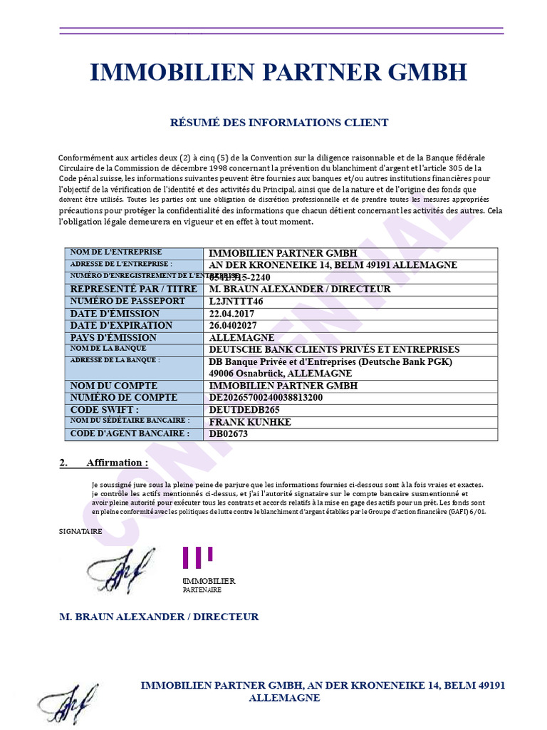 Informations client d'Immobilien Partner GmbH | PDF | Banques ...