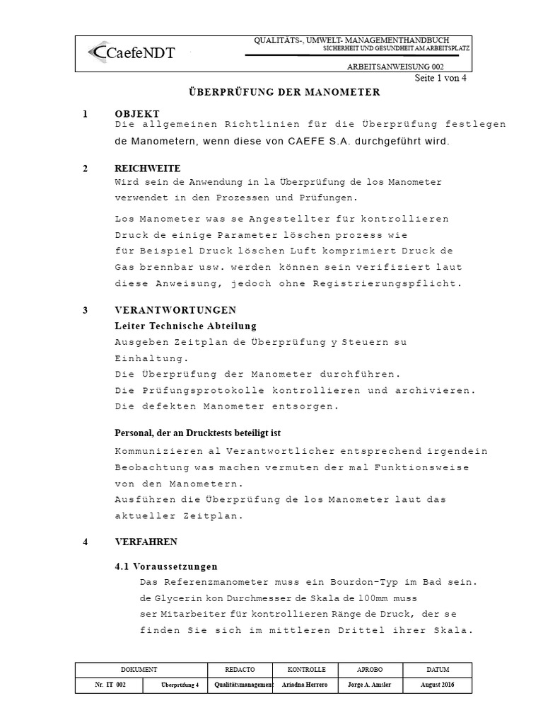 IT 002 Rev 4 Überprüfung Von Manometern | PDF