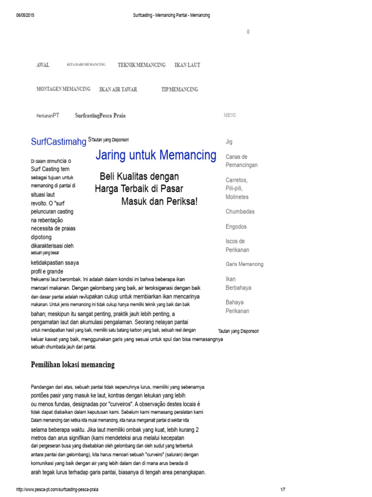 Teknik Surfcasting untuk Memancing Pantai | PDF