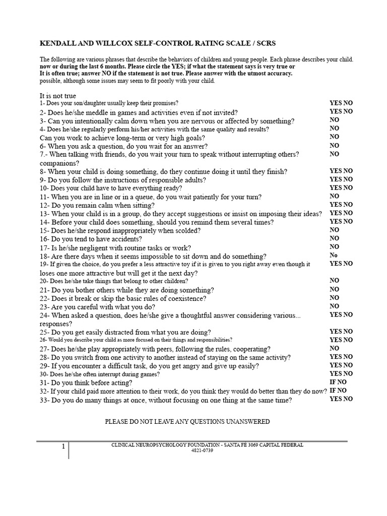 Self-Control Rating Scale Overview | PDF | Self Control | Self-Management