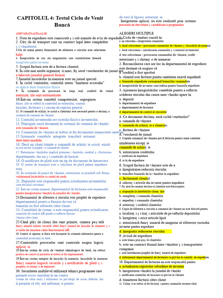 CAPITOLUL 4 - Ciclu de Venituri Banca de Teste | PDF