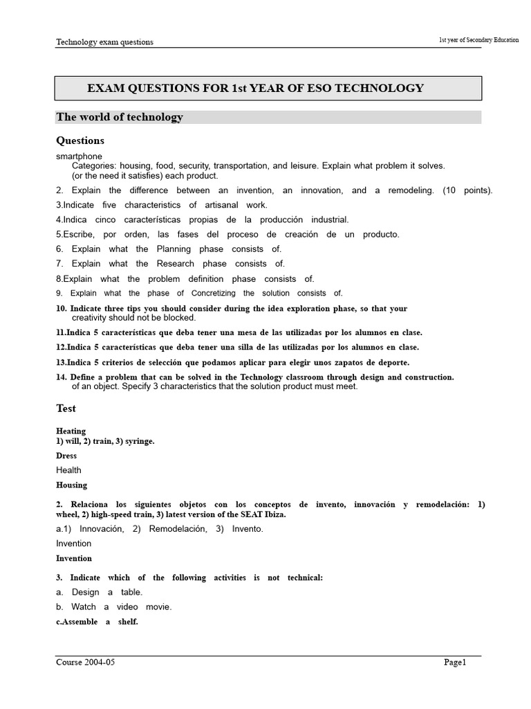 ESO Technology Exam Questions Guide | PDF | Series And Parallel ...