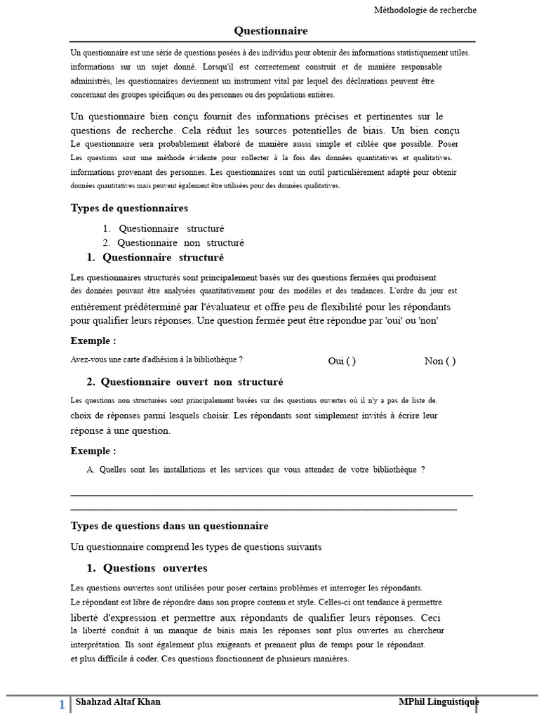 Guide sur la méthodologie des questionnaires | PDF | Statistiques ...