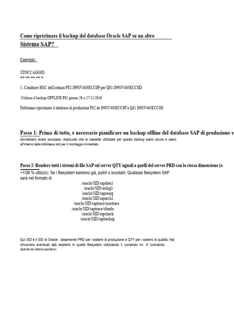 Ripristina Il Backup Del Database Oracle SAP in Un Altro Sistema SAP | PDF