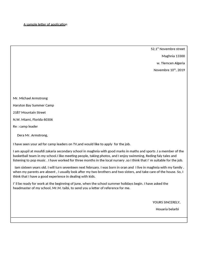 A Sample Letter of Application | PDF