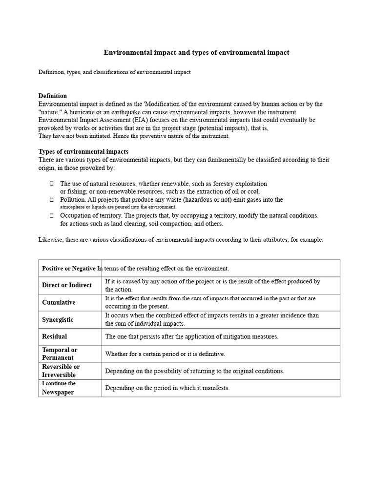 Concept of Environmental Impact and Environmental Factors For The ...