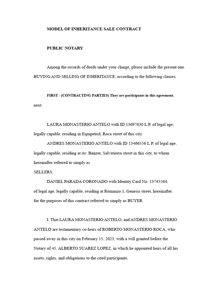 Inheritance Sale Contract Template | PDF | Inheritance | Deed