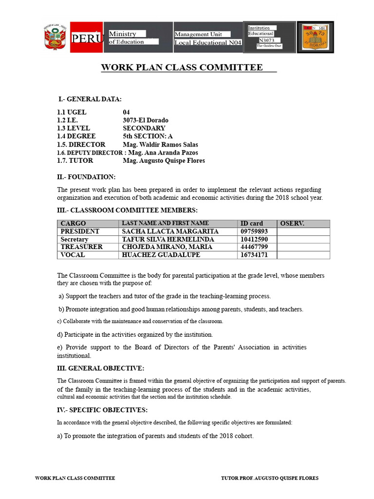 Minutes of The Establishment of The Classroom Committee 5° A | PDF
