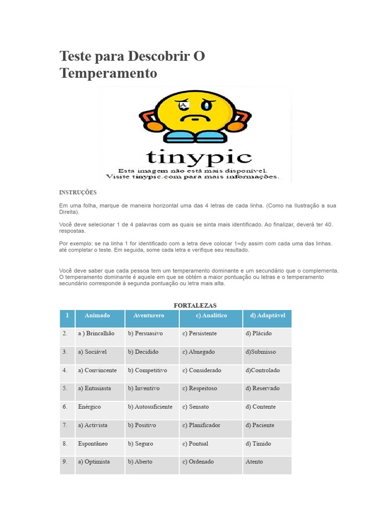 Teste de Temperamento: Descubra o Seu | PDF | Temperamento | Psicologia