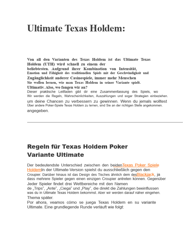 Ultimate Texas Holdem | PDF